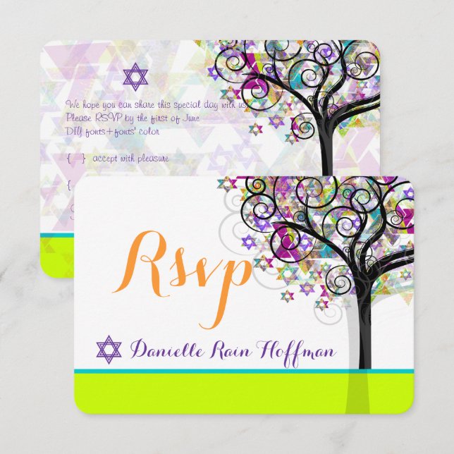 Convites PixDezines árvore da vida Bat Mitzvah/fundo diy (Frente/Verso)