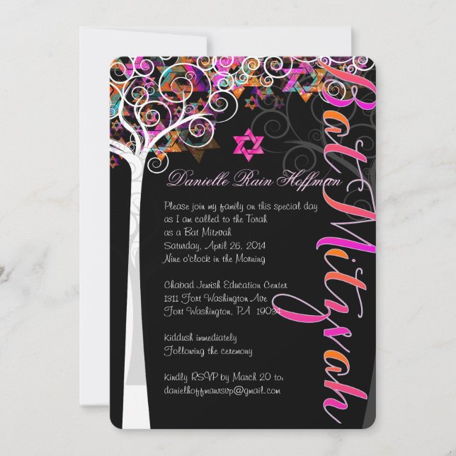 Convites PixDezines árvore da vida Bat Mitzvah/lousa (Frente)
