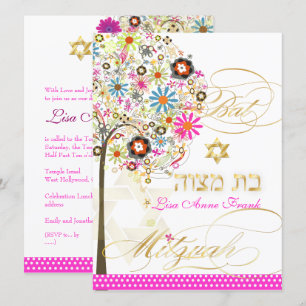 Convites PixDezines ÁRVORE DA VIDA+FLÔRES BAT MITZVAH