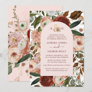 Convites PixDezines Autumn Love H2 Marsala Red Flowers Invi
