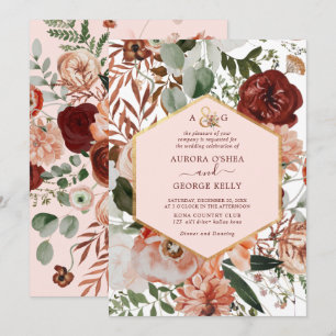 Convites PixDezines Autumn Love H2 Marsala Red Flowers Invi