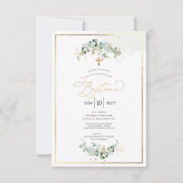 Convites PixDezines Baptême d'Eucalyptus Rustique Aquarelle