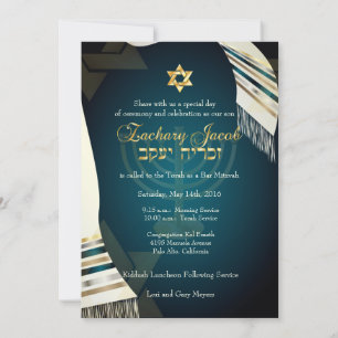 Convites PixDezines Bar de Tallit Mitzvah/Teal/Dourado