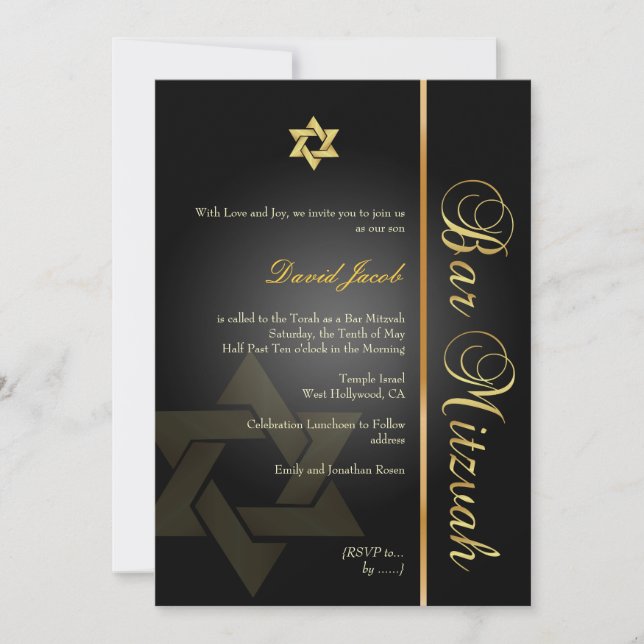 Convites PixDezines BAR MITZVAH/ESTRELA DE DAVID/DOURADO+PR (Frente)