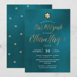Convites PixDezines Bar Mitzvah Minimalista em Turquesa, Sc