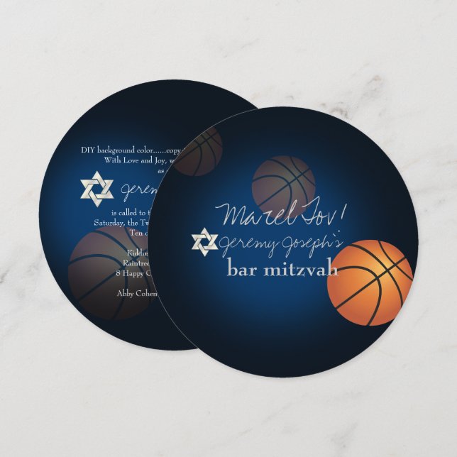 Convites PixDezines Basquetebol Bar Mitzvah/DIY Cor (Frente/Verso)