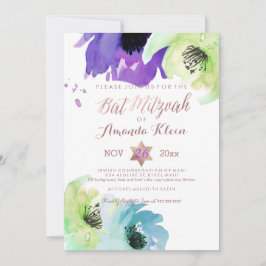 Convites PixDezines ✡ Bat Mitzvah/ Aquarela Floral