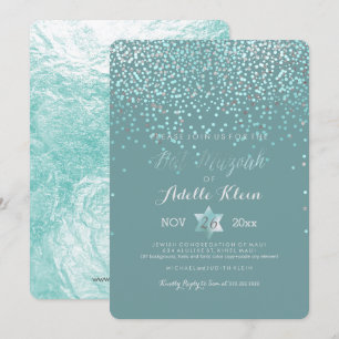 Convites PixDezines Bat Mitzvah/Blue Confetti