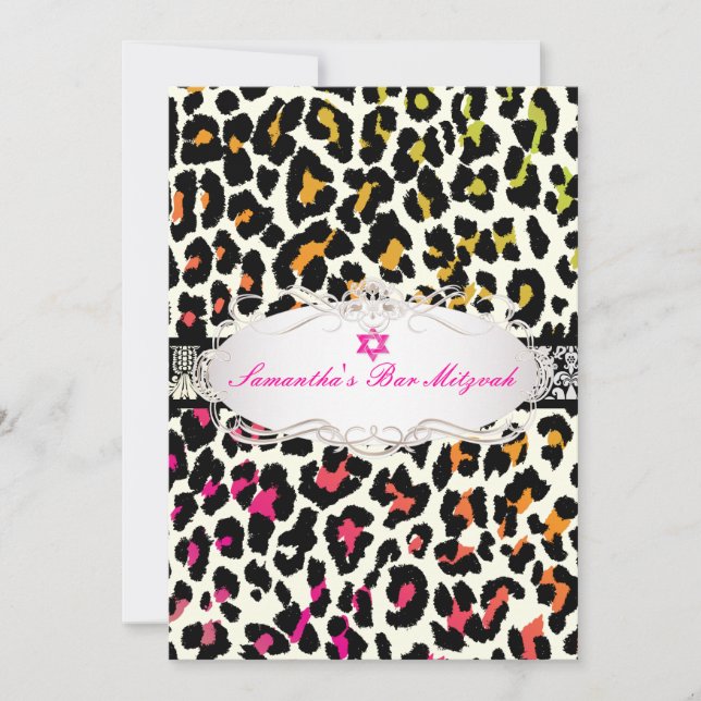 Convites PixDezines bat mitzvah de estampa de leopardo colo (Frente)