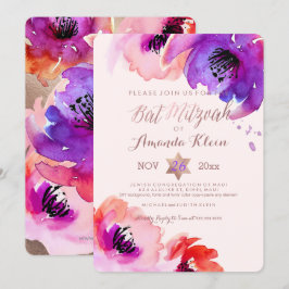 Convites PixDezines ✡ Bat Mitzvah/Floral Watercolor