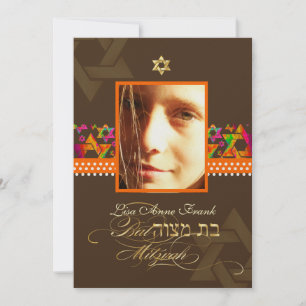 Convites PixDezines Bat Mitzvah Foto + Estrelas Psicodélica