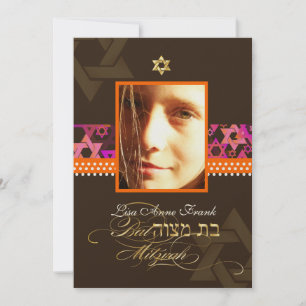 Convites PixDezines Bat Mitzvah Foto + Estrelas Psicodélica