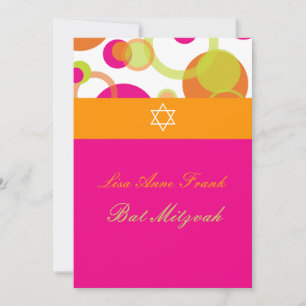 Convites PixDezines Bat Mitzvah + Mod Bolhas/laranja/rosa c