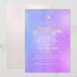 Convites PixDezines Bat Mitzvah, Ombre Roxo Iridescente