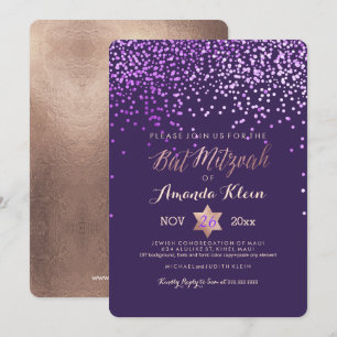 Convites PixDezines Bat Mitzvah/Rosa/Rose Gold/Confete