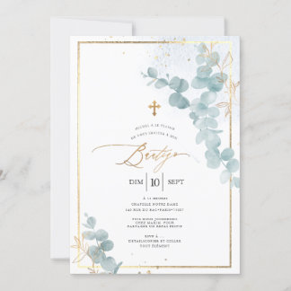 Convites PixDezines Bautizo Eucalipto Rústico Acuarela
