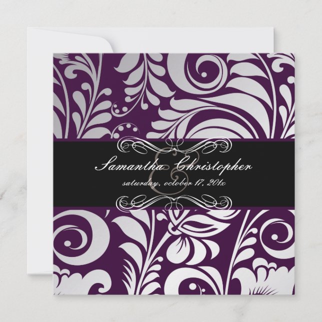Convites PixDezines Bellissimo Damask, Cor Personalizada! (Frente)