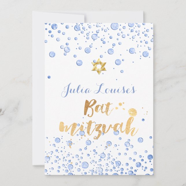 Convites PixDezines Blue Confetti Bat Mitzvah (Frente)