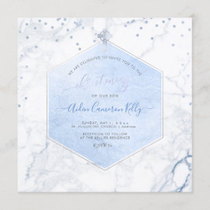 Convites PixDezines Blue Honeycomb Marble Christening