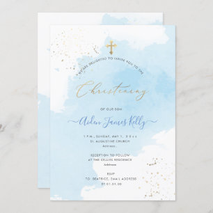 Convites PixDezines Blue Watercolor Confetti Christening