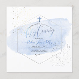 Convites PixDezines Blue Watercolor+Honeycomb Christening