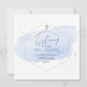 Convites PixDezines Blue Watercolor+Honeycomb Christening