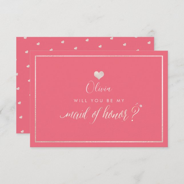 Convites PixDezines Blush+Coral Iridescente, Madrinha de ca (Frente/Verso)
