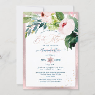 Convites PixDezines Blush Floral Watercolor Bat Mitzvah