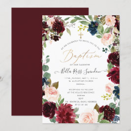 Convites PixDezines Blush FlowersWatercolor Batismo