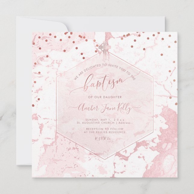 Convites PixDezines Blush Honeycomb Baptism (Frente)