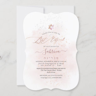 Convites PixDezines Blush Pink Watercolor Bat Mitzvah