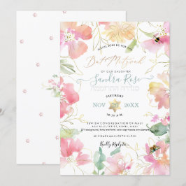 Convites PixDezines Blush Sweetpeas Watercolor Bat Mitzvah