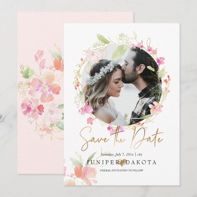 Convites PixDezines Blushing Romance Flor de Ondulação (Frente/Verso)