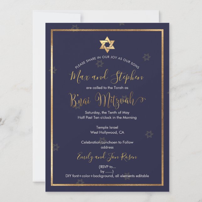 Convites PixDezines Bnai Mitzvah Foto (Verso)