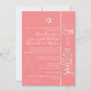 Convites PixDezines B'Nei Mitzvah, Blush+Coral