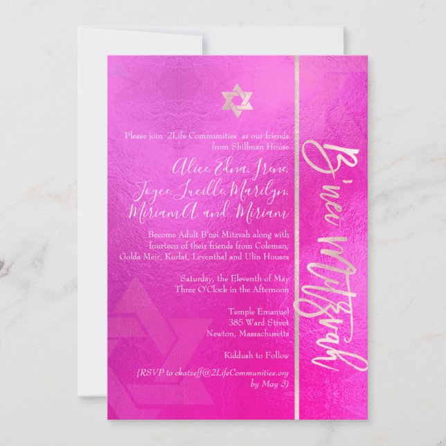 Convites PixDezines B'Nei Mitzvah, Blush+Rosa (Frente)