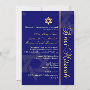 Convites PixDezines B'Nei Mitzvah, Dourado+azul escuro