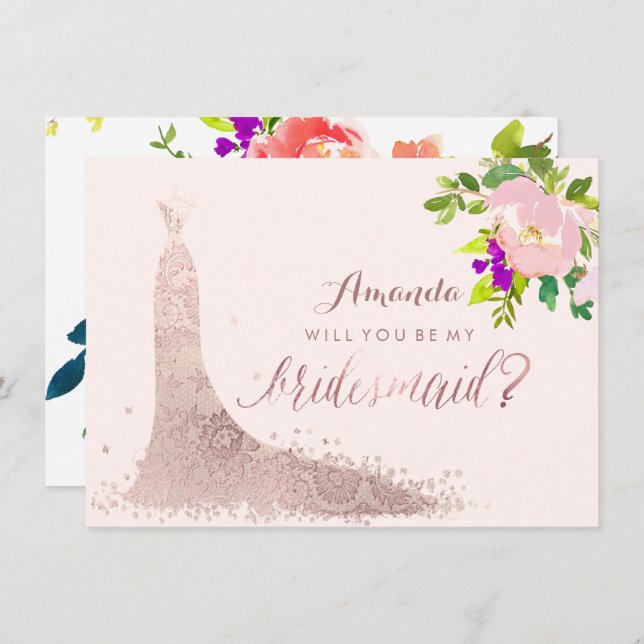 Convites PixDezines Bridesmaid/Floral/Watercolor/Primavera (Frente/Verso)