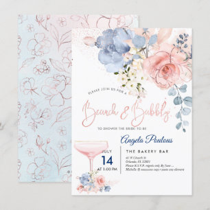 Convites PixDezines Brunch Bubbly Blush+Blue H2 flores
