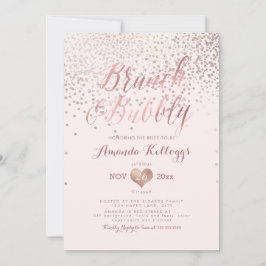 Convites PixDezines Brunch N Borracha/Rosa Dourado Confetti