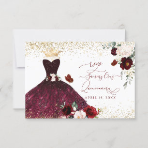 Convites PixDezines Burgundy Blush Rosas Quinceanera RSVP 