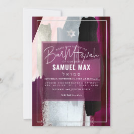 Convites PixDezines Burgundy Watercolor Bar Mitzvah
