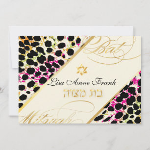 Convites PixDezines cheetah impressão, Bat Mitzvah/ cor DI