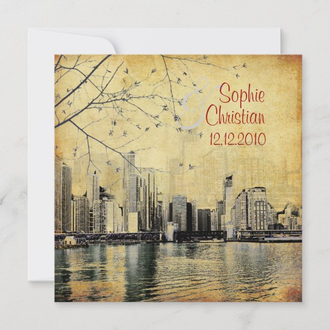 Convites PixDezines Chicago Lakeshore Skyline/convites (Frente)