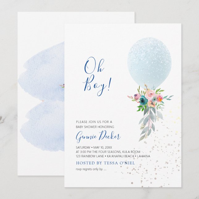 Convites PixDezines Chuvinha de Bebê Menino Balão (Frente/Verso)