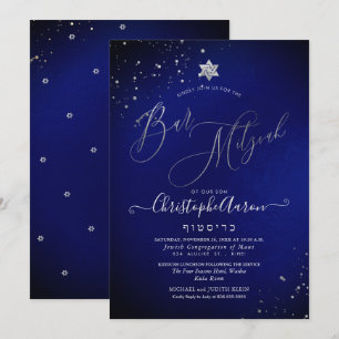 Convites PixDezines Clássico Azul Royal Prata Bar Mitzvah