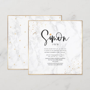 Convites PixDezines Classy Marble Gold Confetti Bar Mitzvah