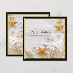 Convites PixDezines Conchas/ Praia/quadros amarelo+preto