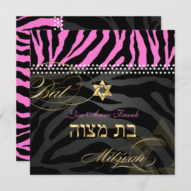 Convites PixDezines, cor-de-rosa, Bat Mitzvah / cor DIY (Frente/Verso)