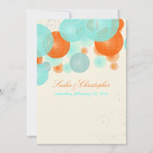 Convites PixDezines coral+lanternas azuis/cor azul (Frente)